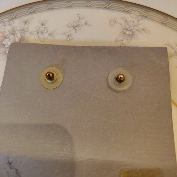 ❤️🐒❤️Sold NWT Vtg Designer ROUTON Blue PIERCED EARRINGS Porcelain w 14k Gold - Picture 4 of 5